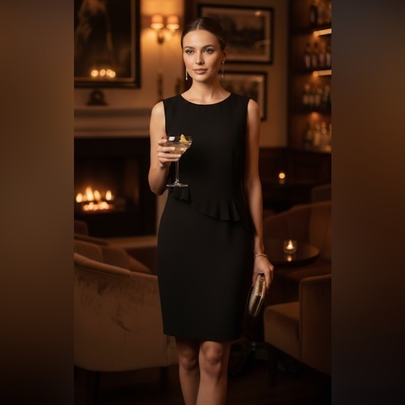 Sandro Fitted Black Ruffled Cocktail Dress